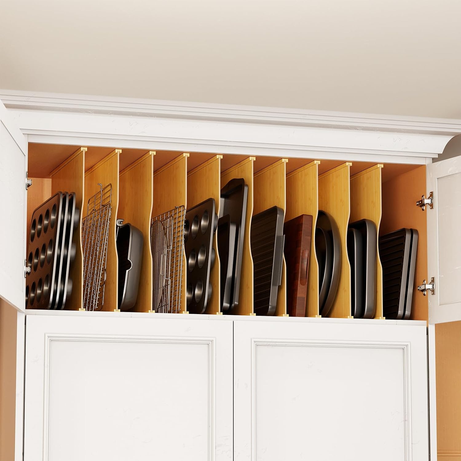 Kitchen Cabinet Baking Sheet Organizer - Confezione da 10 Divisori in Bambù